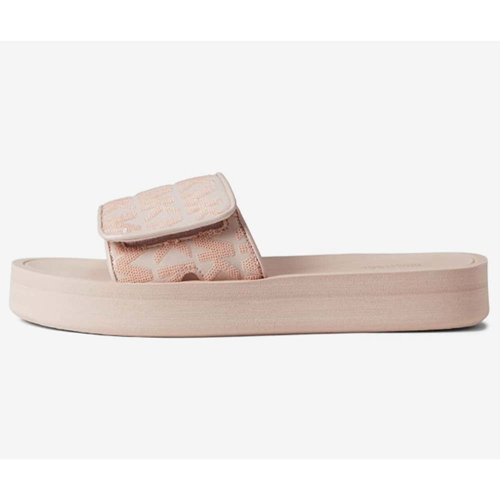 Michael Kors Signature Slides Flat Wedges Sandals Dusty Rose Soft Pink Size 9 - Picture 4 of 6